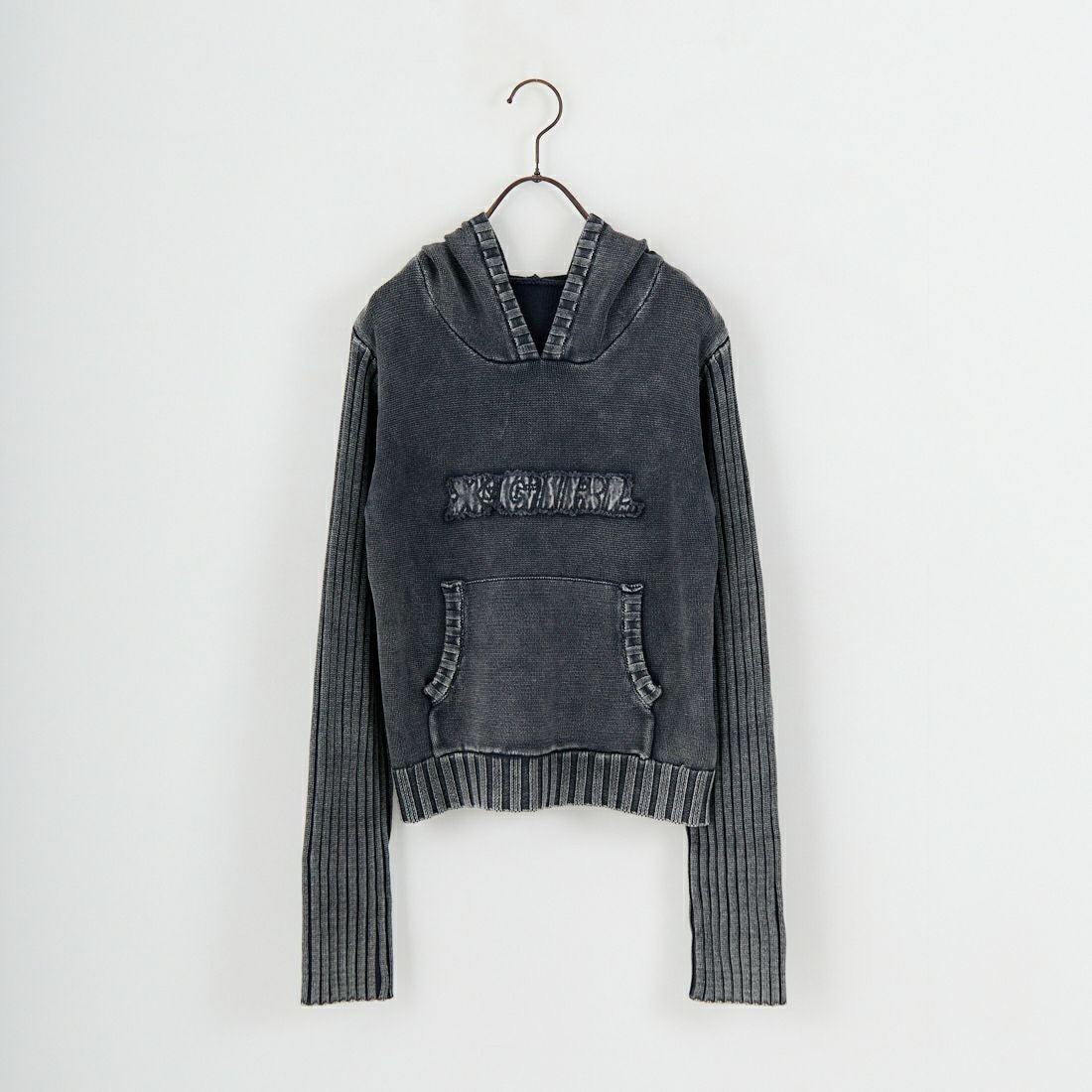 X-girl [エックスガール] フェイデッド ウーブンミックスニットフーディ [105254015011] BLACK