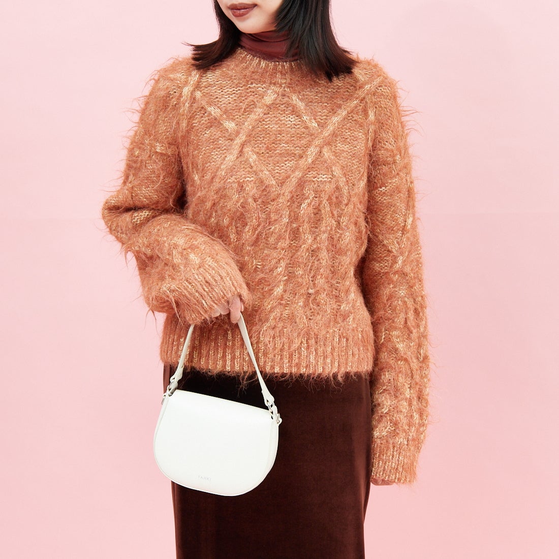 Jf Ready Made [ジェイエフレディメイド] シャギーケーブルニット [12619-HQ] ORANGE &&モデル身長：162cm 着用サイズ：F&&