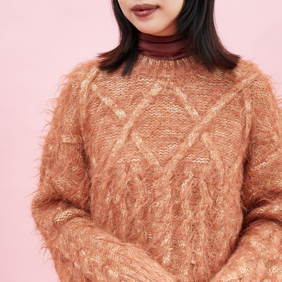 Jf Ready Made [ジェイエフレディメイド] シャギーケーブルニット [12619-HQ] ORANGE &&モデル身長：162cm 着用サイズ：F&&