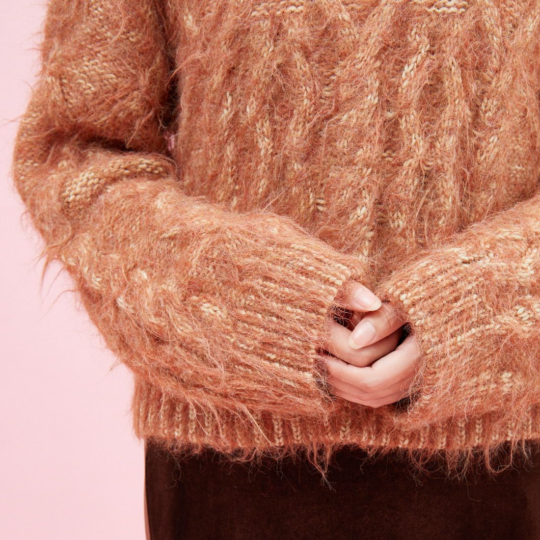 Jf Ready Made [ジェイエフレディメイド] シャギーケーブルニット [12619-HQ] ORANGE &&モデル身長：162cm 着用サイズ：F&&