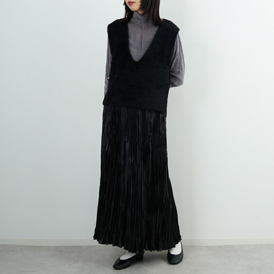 Jeans Factory Clothes [ジーンズファクトリークローズ] ラメシャギーベスト [11256834] ﾌﾞﾗｯｸ &&モデル身長：162cm 着用サイズ：F&&