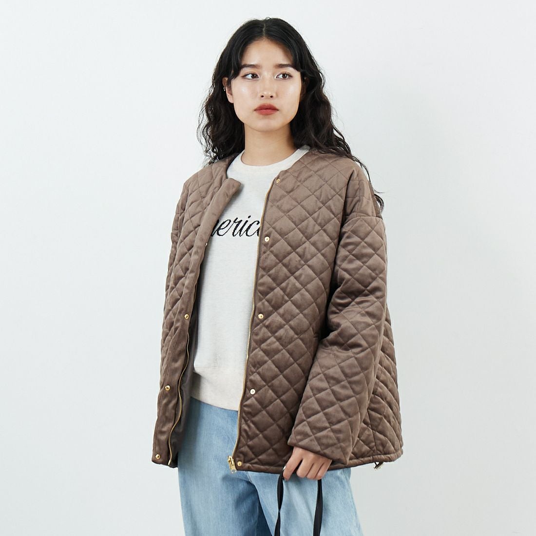 Jeans Factory Clothes [ジーンズファクトリークローズ] リバーシブルベロアキルトジャケット [785741] 66 ﾓｶ &&モデル身長：162cm 着用サイズ：F&&