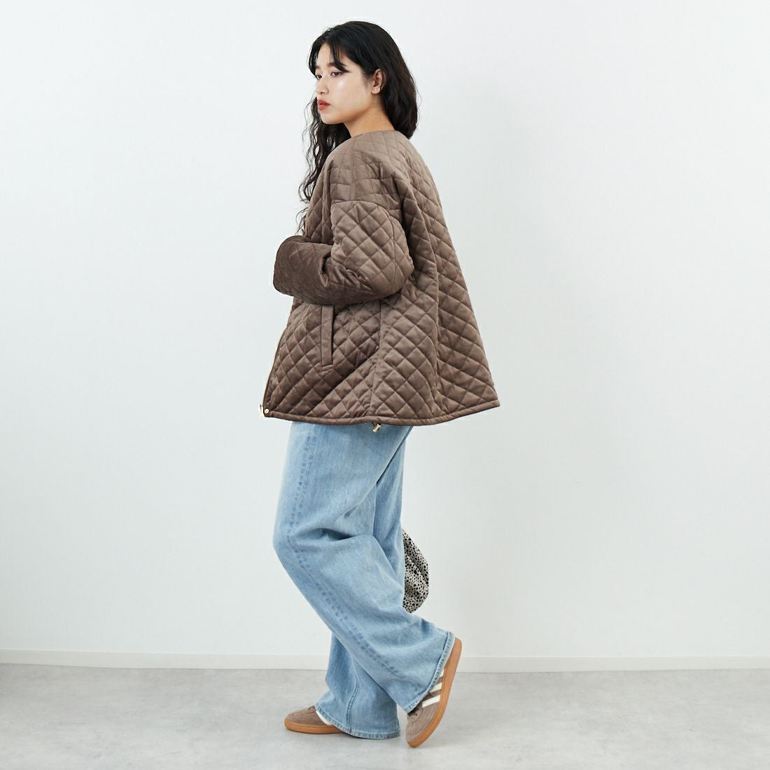 Jeans Factory Clothes [ジーンズファクトリークローズ] リバーシブルベロアキルトジャケット [785741] 66 ﾓｶ &&モデル身長：162cm 着用サイズ：F&&