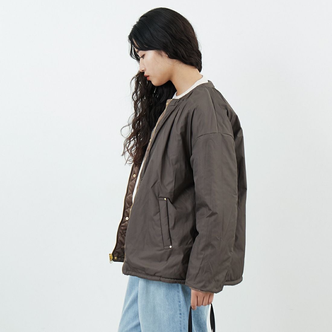 Jeans Factory Clothes [ジーンズファクトリークローズ] リバーシブルベロアキルトジャケット [785741] 66 ﾓｶ &&モデル身長：162cm 着用サイズ：F&&