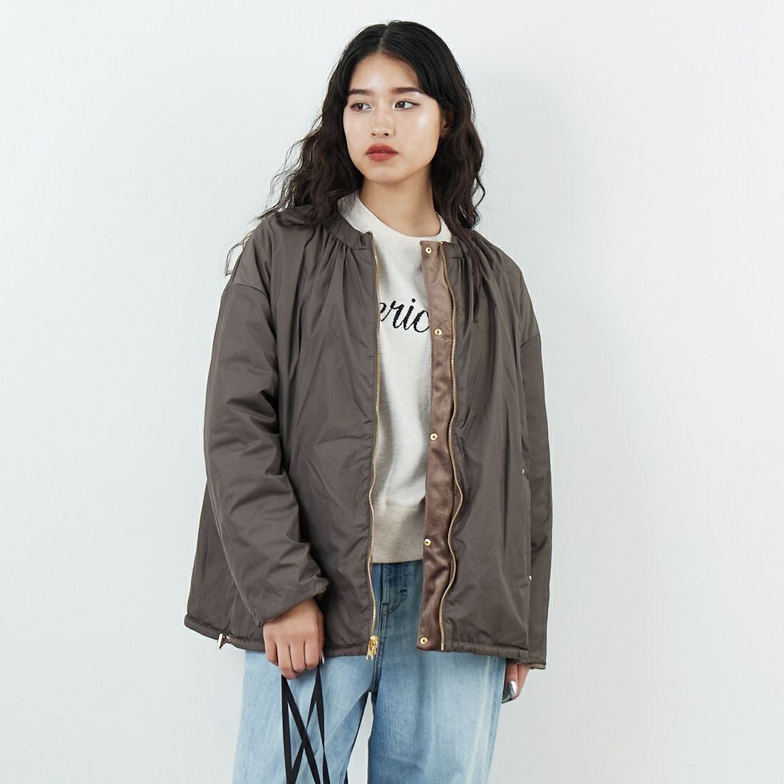 Jeans Factory Clothes [ジーンズファクトリークローズ] リバーシブルベロアキルトジャケット [785741] 66 ﾓｶ &&モデル身長：162cm 着用サイズ：F&&