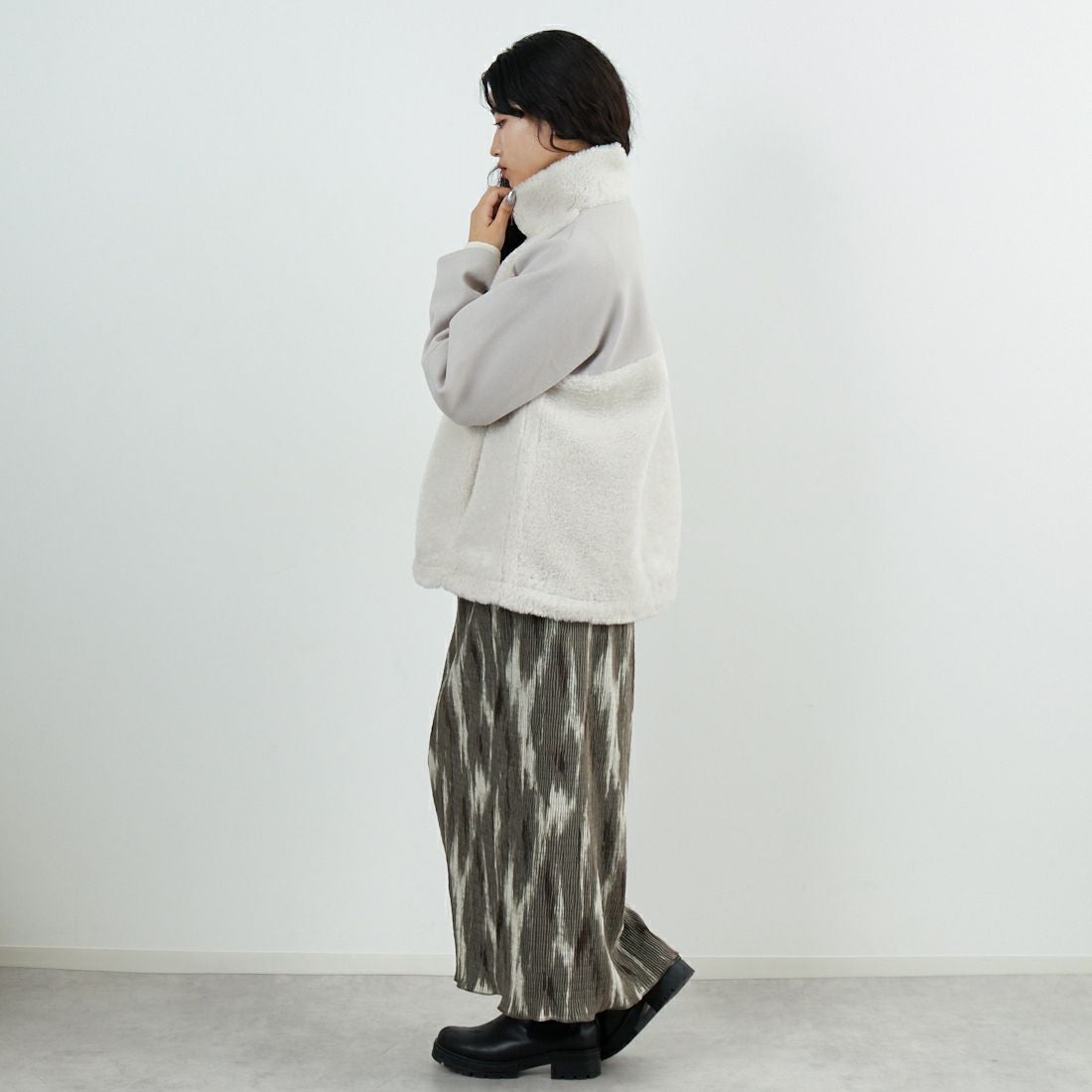 Jeans Factory Clothes [ジーンズファクトリークローズ] ボアウール切替コート [785749] 11 Lｸﾞﾚｰ &&モデル身長：162cm 着用サイズ：F&&