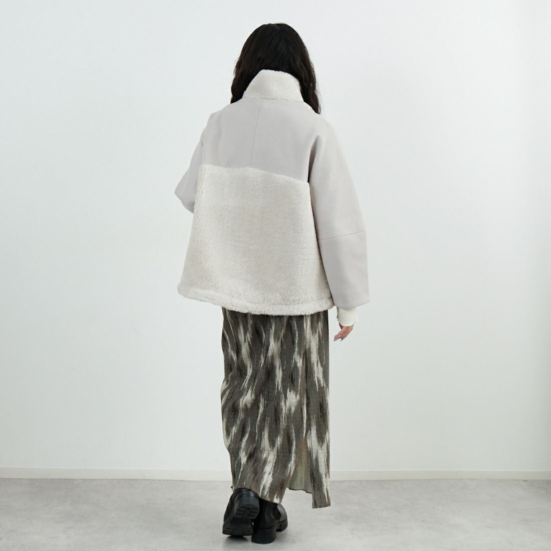 Jeans Factory Clothes [ジーンズファクトリークローズ] ボアウール切替コート [785749] 11 Lｸﾞﾚｰ &&モデル身長：162cm 着用サイズ：F&&