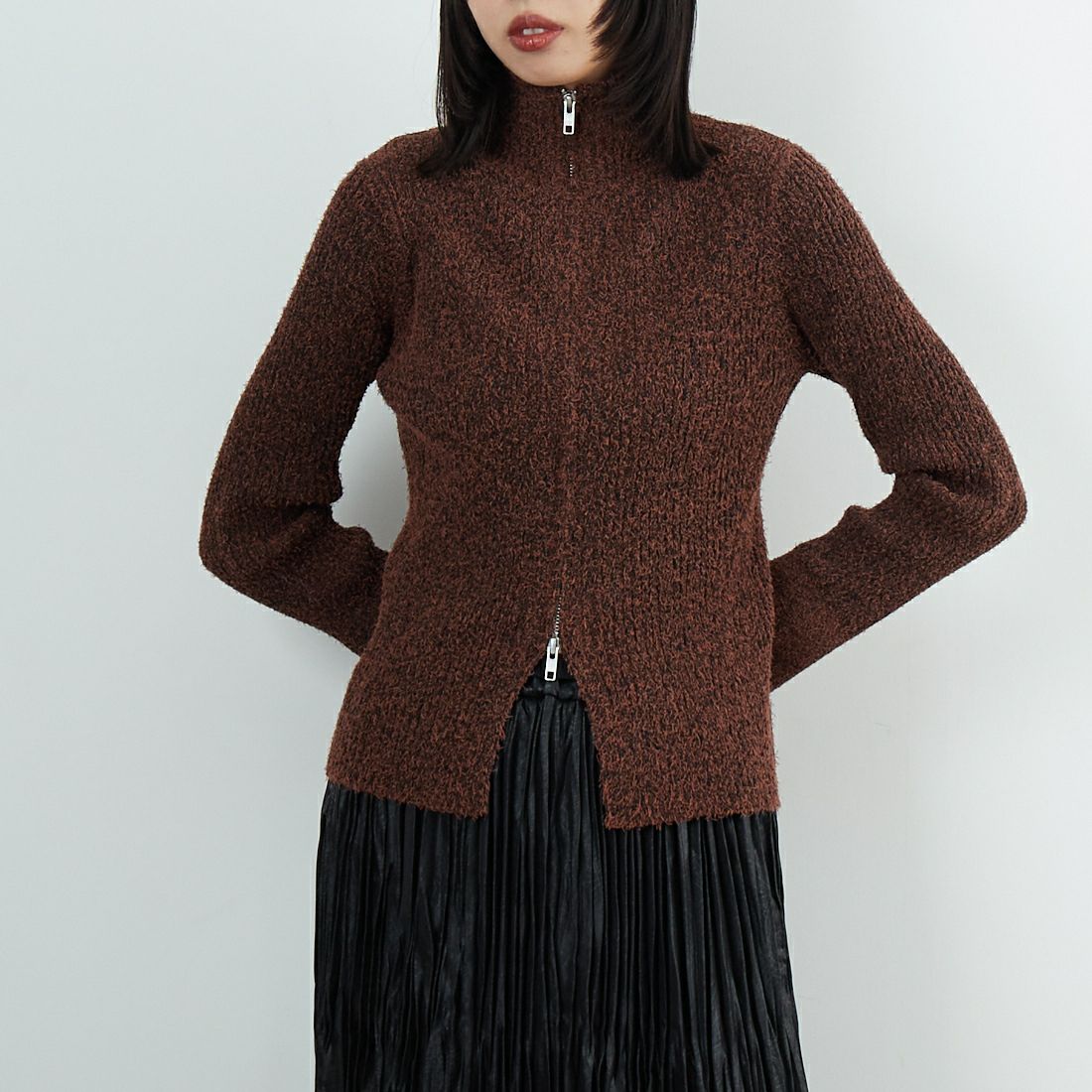 Jeans Factory Clothes [ジーンズファクトリークローズ] メランジドライバーズニット [12603-HQ] BROWN &&モデル身長：162cm 着用サイズ：F&&