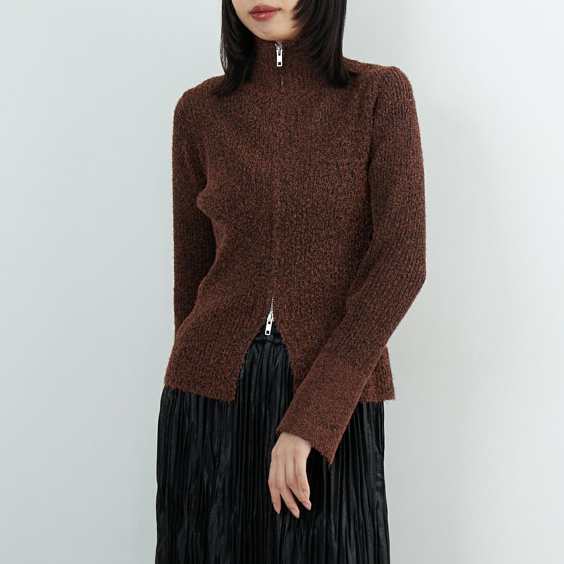 Jeans Factory Clothes [ジーンズファクトリークローズ] メランジドライバーズニット [12603-HQ] BROWN &&モデル身長：162cm 着用サイズ：F&&