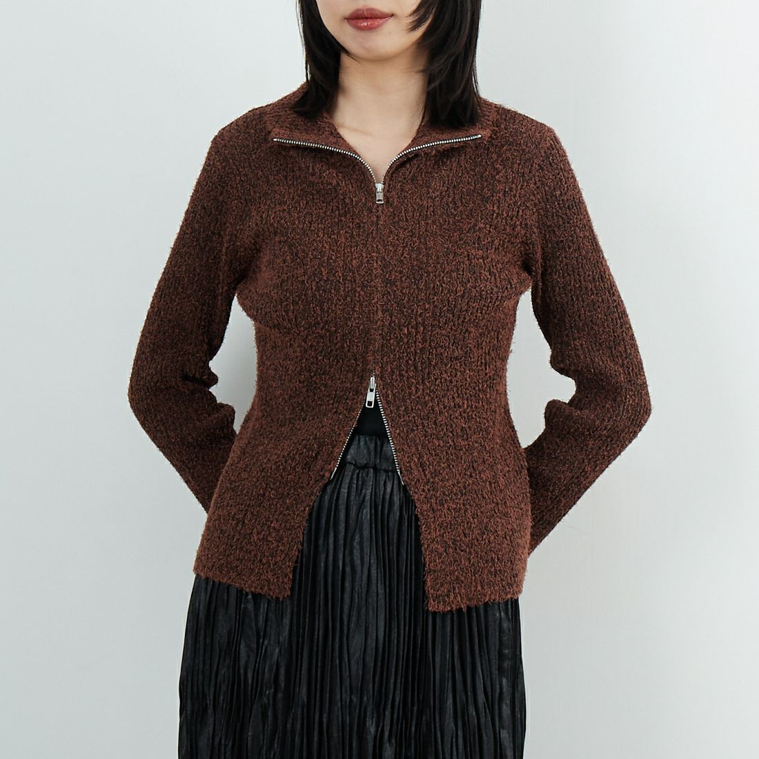 Jeans Factory Clothes [ジーンズファクトリークローズ] メランジドライバーズニット [12603-HQ] BROWN &&モデル身長：162cm 着用サイズ：F&&