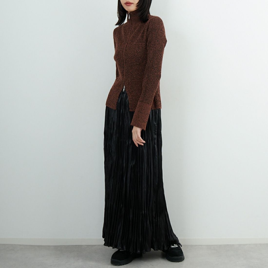 Jeans Factory Clothes [ジーンズファクトリークローズ] メランジドライバーズニット [12603-HQ] BROWN &&モデル身長：162cm 着用サイズ：F&&