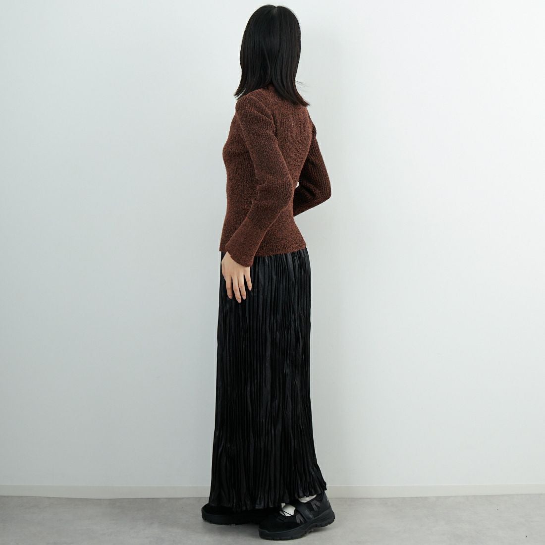 Jeans Factory Clothes [ジーンズファクトリークローズ] メランジドライバーズニット [12603-HQ] BROWN &&モデル身長：162cm 着用サイズ：F&&