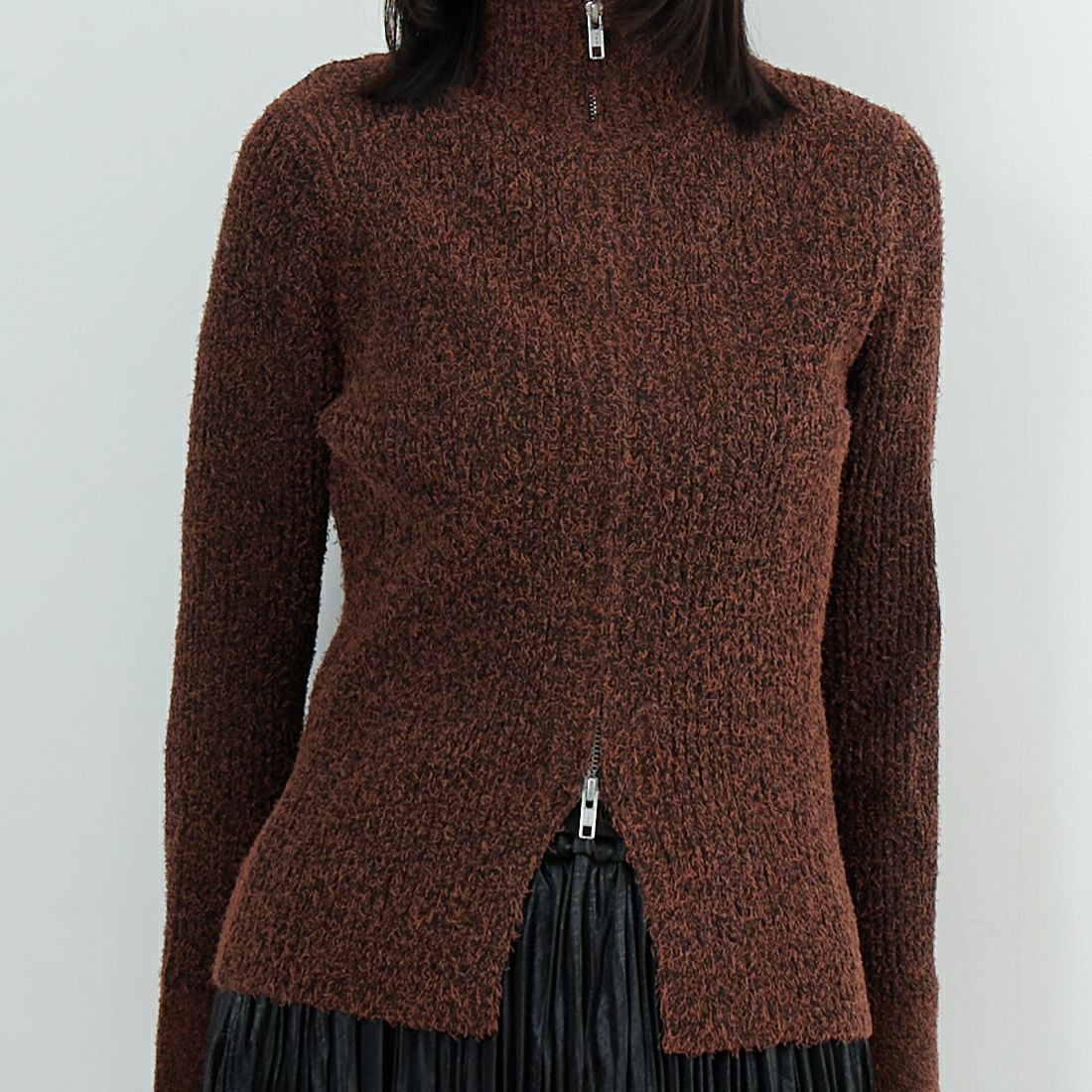 Jeans Factory Clothes [ジーンズファクトリークローズ] メランジドライバーズニット [12603-HQ] BROWN &&モデル身長：162cm 着用サイズ：F&&