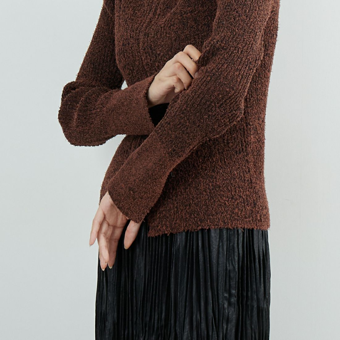 Jeans Factory Clothes [ジーンズファクトリークローズ] メランジドライバーズニット [12603-HQ] BROWN &&モデル身長：162cm 着用サイズ：F&&