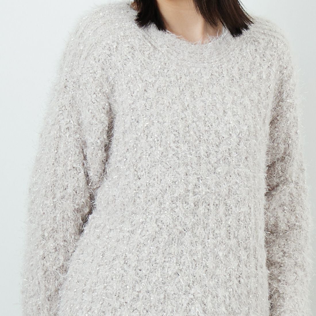 Jf Ready Made [ジェイエフレディメイド] ラメフラワー フェザーモールネッププルオーバー [3225421] ｸﾞﾚｰﾍﾞｰｼﾞｭ &&モデル身長：162cm 着用サイズ：F&&