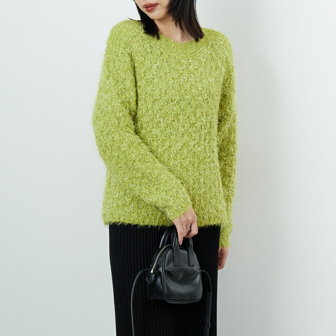 Jf Ready Made [ジェイエフレディメイド] ラメフラワー フェザーモールネッププルオーバー [3225421] ｲｴﾛｰ &&モデル身長：162cm 着用サイズ：F&&