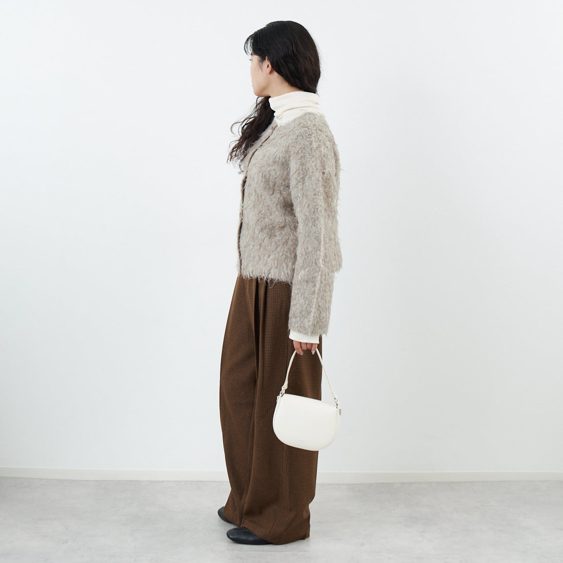 Jeans Factory Clothes [ジーンズファクトリークローズ] 2WAYロングシャギーニット [650118] 116 ｸﾞﾚｰｼﾞ &&モデル身長：162cm 着用サイズ：F&&