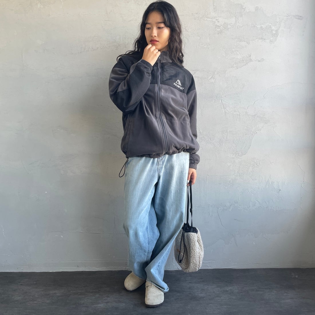 Jeans Factory Clothes [ジーンズファクトリークローズ] ポーラテック ECWCSフリースジャケット [JFC-254-041]89 ﾁｬｺｰﾙ &&モデル身長：162cm 着用サイズ：S&&