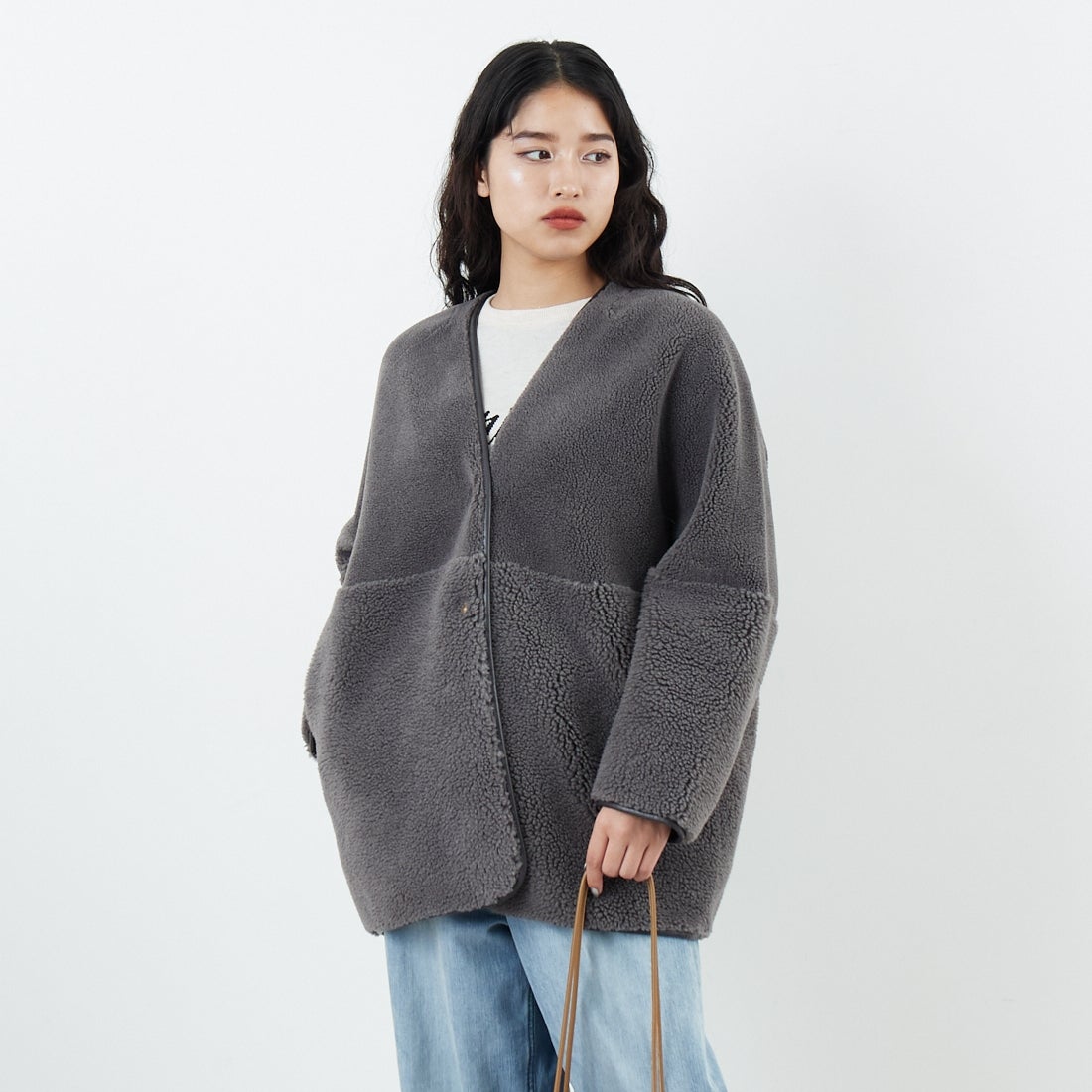 Jeans Factory Clothes [ジーンズファクトリークローズ] ボアスエードリバーシブルコート [275-38775] 08 ﾁｬｺｰﾙ &&モデル身長：162cm 着用サイズ：F&&