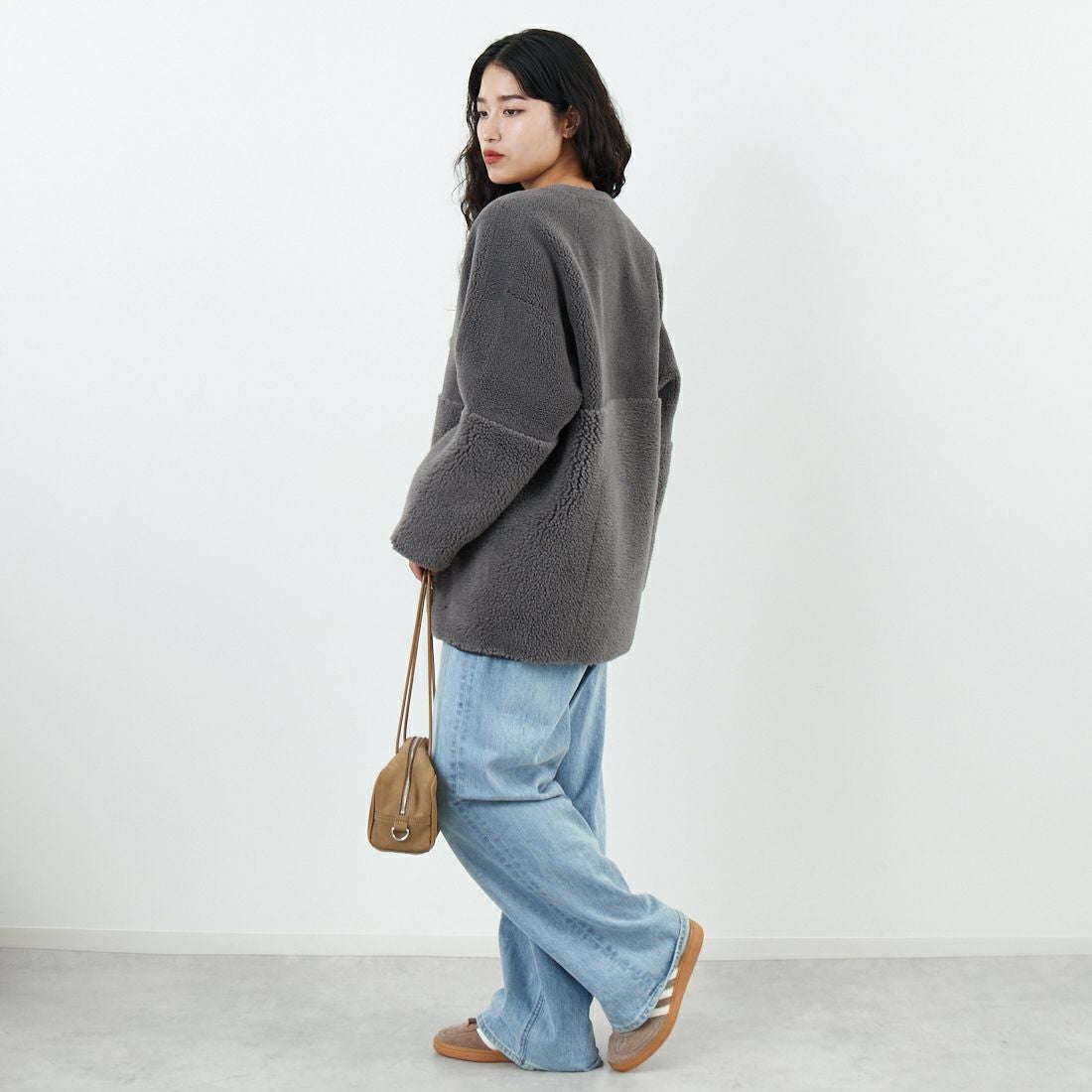 Jeans Factory Clothes [ジーンズファクトリークローズ] ボアスエードリバーシブルコート [275-38775] 08 ﾁｬｺｰﾙ &&モデル身長：162cm 着用サイズ：F&&