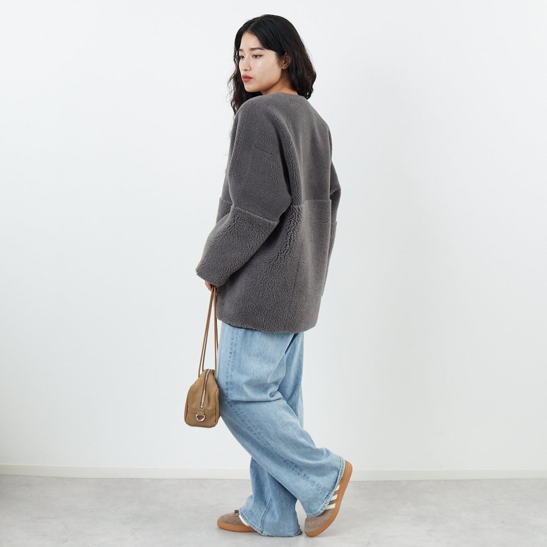 Jeans Factory Clothes [ジーンズファクトリークローズ] ボアスエードリバーシブルコート [275-38775] 08 ﾁｬｺｰﾙ &&モデル身長：162cm 着用サイズ：F&&