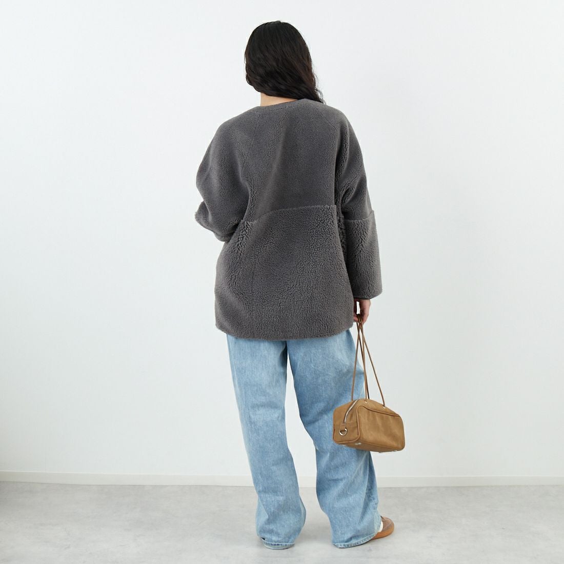 Jeans Factory Clothes [ジーンズファクトリークローズ] ボアスエードリバーシブルコート [275-38775] 08 ﾁｬｺｰﾙ &&モデル身長：162cm 着用サイズ：F&&