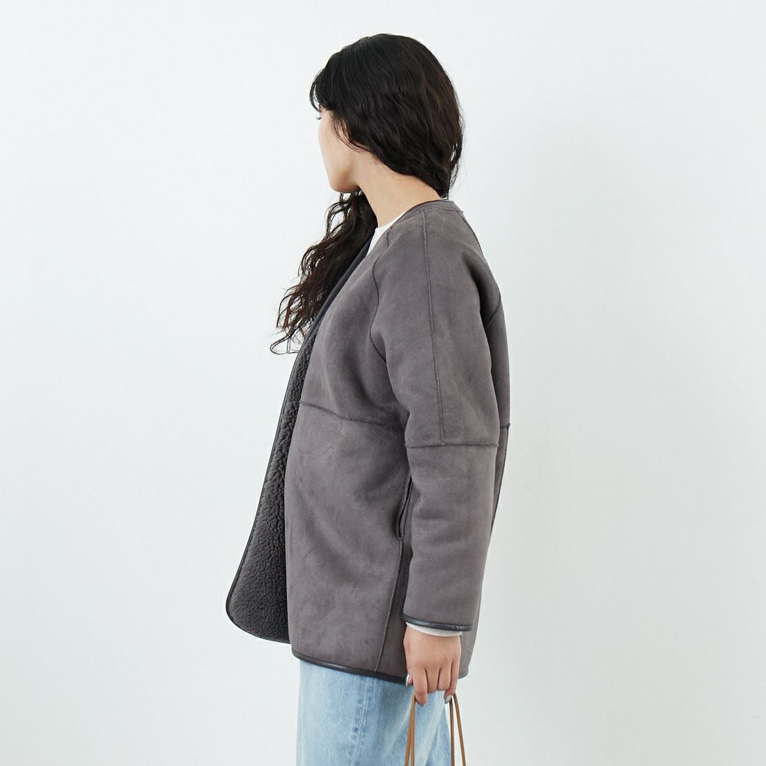 Jeans Factory Clothes [ジーンズファクトリークローズ] ボアスエードリバーシブルコート [275-38775] 08 ﾁｬｺｰﾙ &&モデル身長：162cm 着用サイズ：F&&