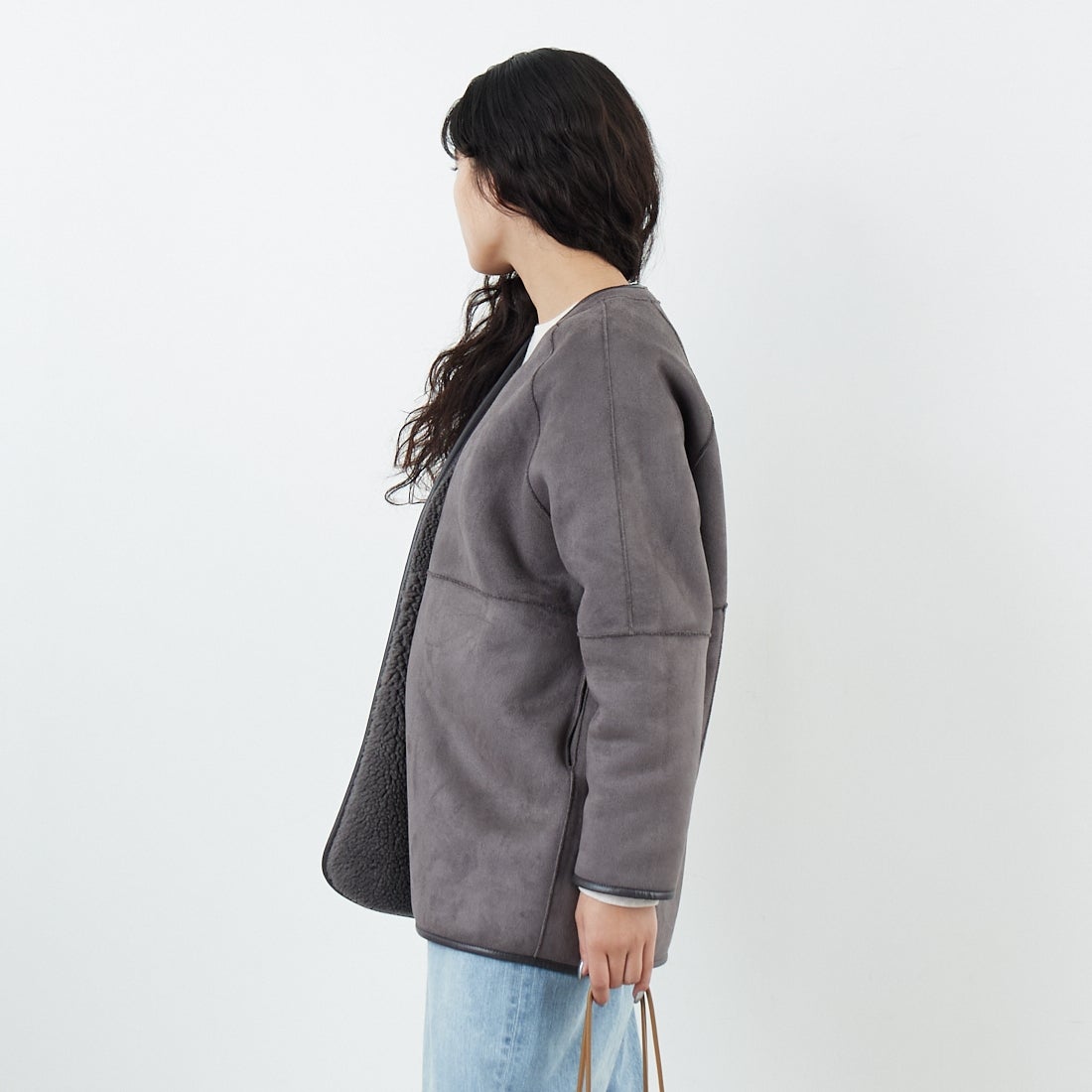 Jeans Factory Clothes [ジーンズファクトリークローズ] ボアスエードリバーシブルコート [275-38775] 08 ﾁｬｺｰﾙ &&モデル身長：162cm 着用サイズ：F&&