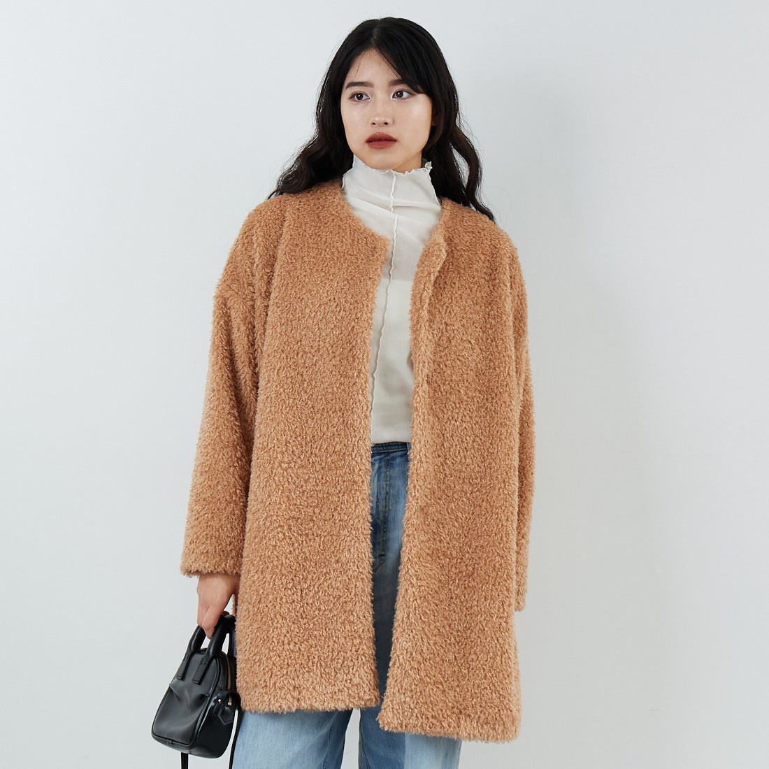 STELLA CIFFON [ステラシフォン] ダブルフェイスボアコート [ST4-26104] 60 BEIGE &&モデル身長：162cm 着用サイズ：36&&