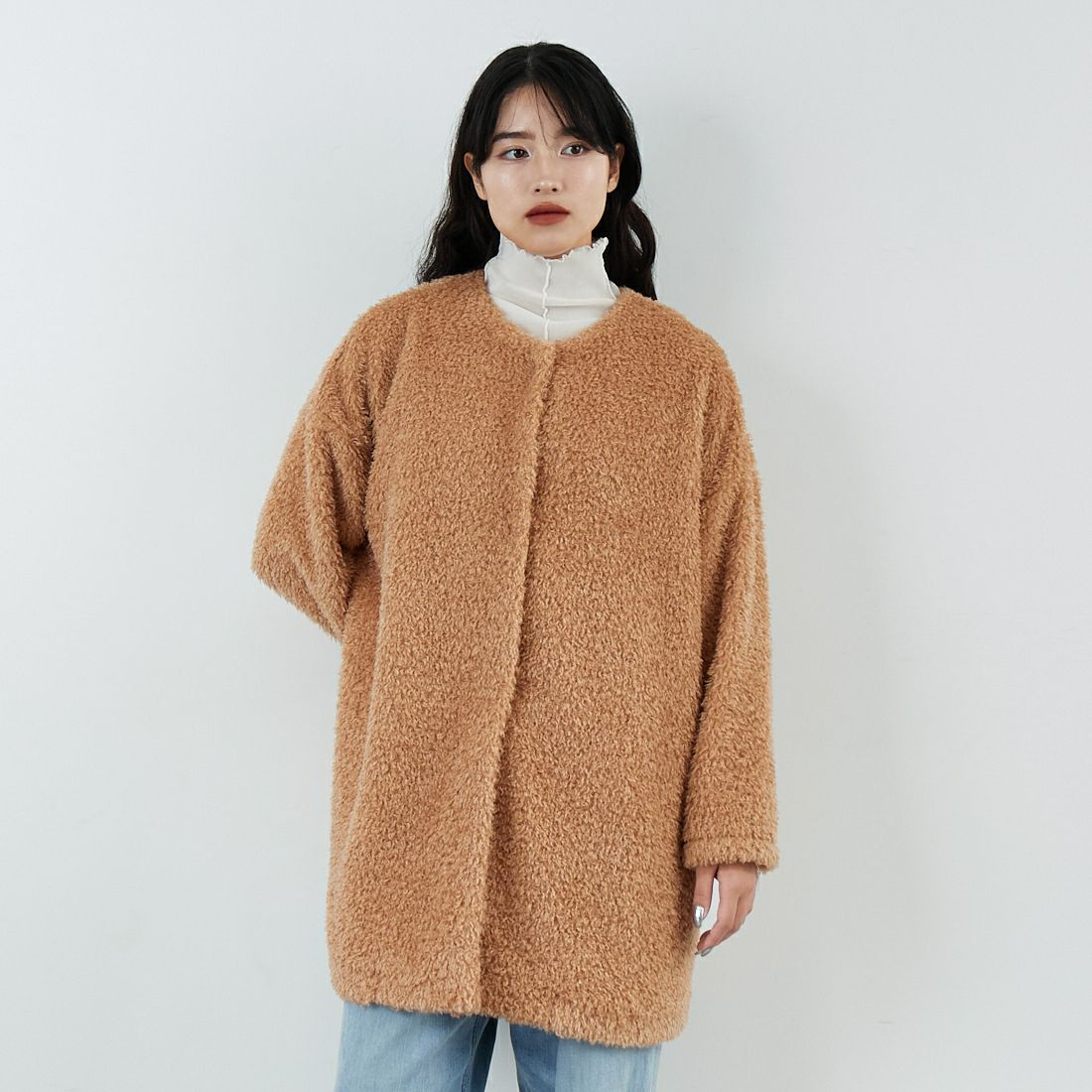 STELLA CIFFON [ステラシフォン] ダブルフェイスボアコート [ST4-26104] 60 BEIGE &&モデル身長：162cm 着用サイズ：36&&