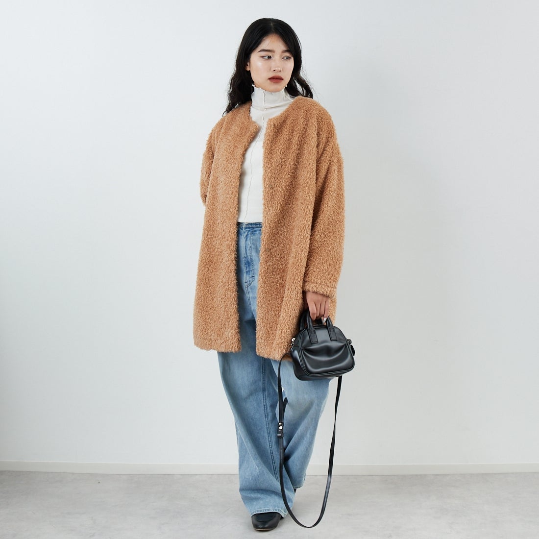 STELLA CIFFON [ステラシフォン] ダブルフェイスボアコート [ST4-26104] 60 BEIGE &&モデル身長：162cm 着用サイズ：36&&