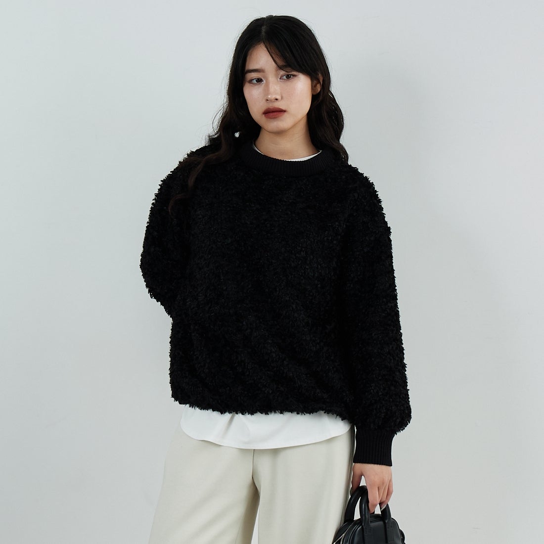 STELLA CIFFON [ステラシフォン] プードルカットジャガードブラウス [ST4-26405] 80 BLACK &&モデル身長：162cm 着用サイズ：36&&
