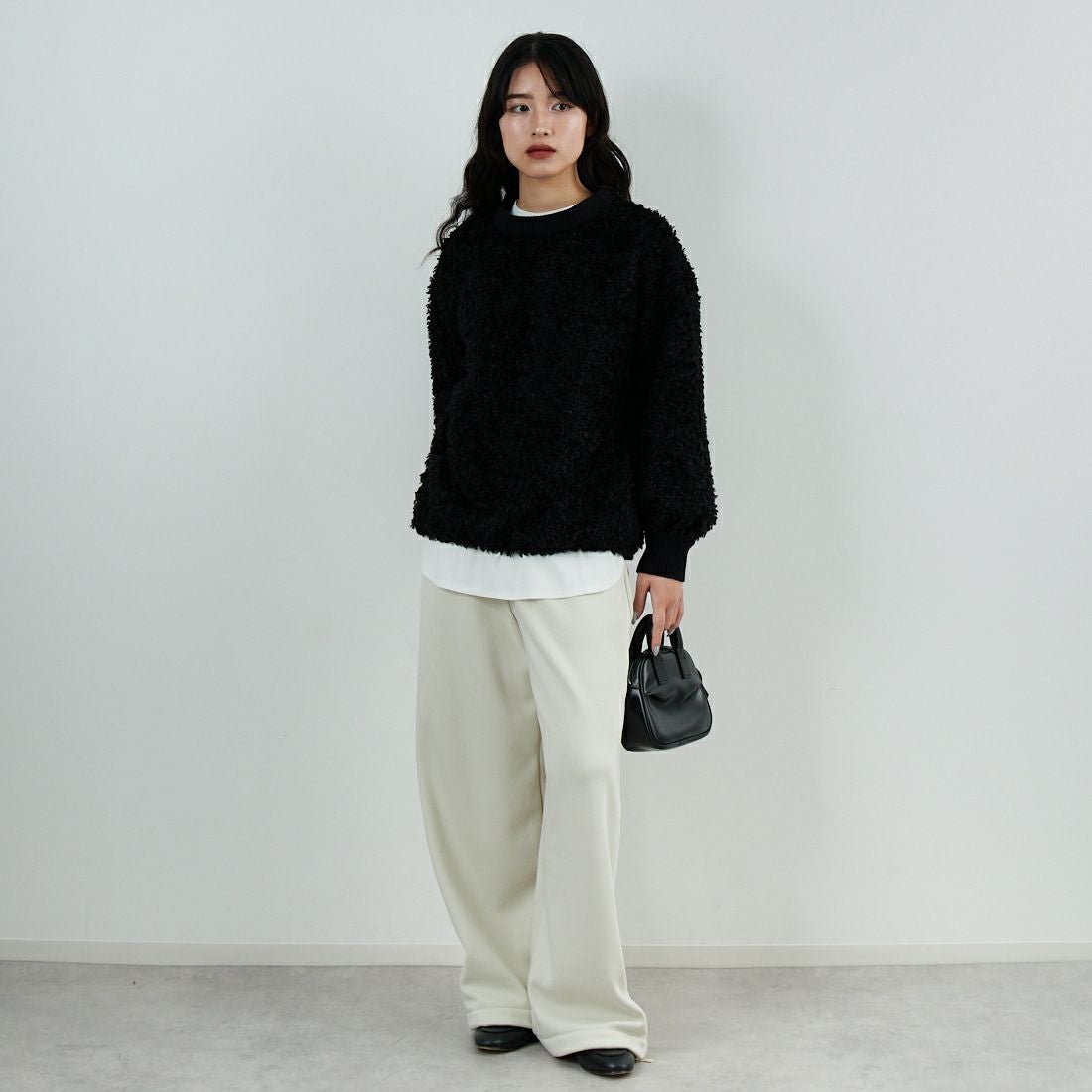 STELLA CIFFON [ステラシフォン] プードルカットジャガードブラウス [ST4-26405] 80 BLACK &&モデル身長：162cm 着用サイズ：36&&