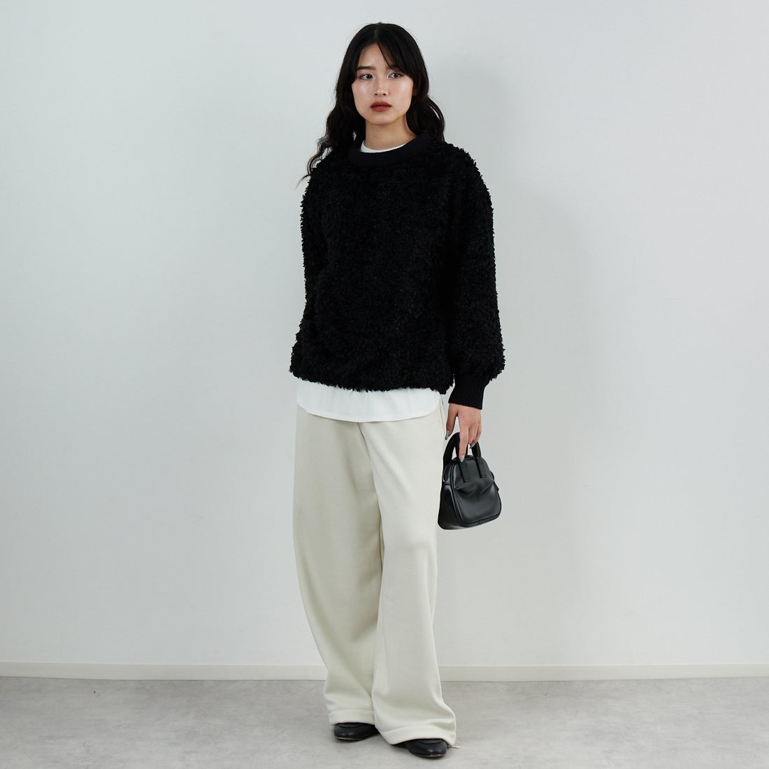STELLA CIFFON [ステラシフォン] プードルカットジャガードブラウス [ST4-26405] 80 BLACK &&モデル身長：162cm 着用サイズ：36&&
