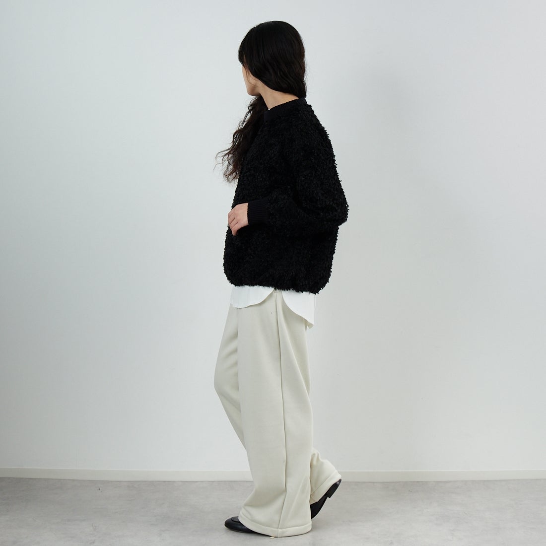 STELLA CIFFON [ステラシフォン] プードルカットジャガードブラウス [ST4-26405] 80 BLACK &&モデル身長：162cm 着用サイズ：36&&