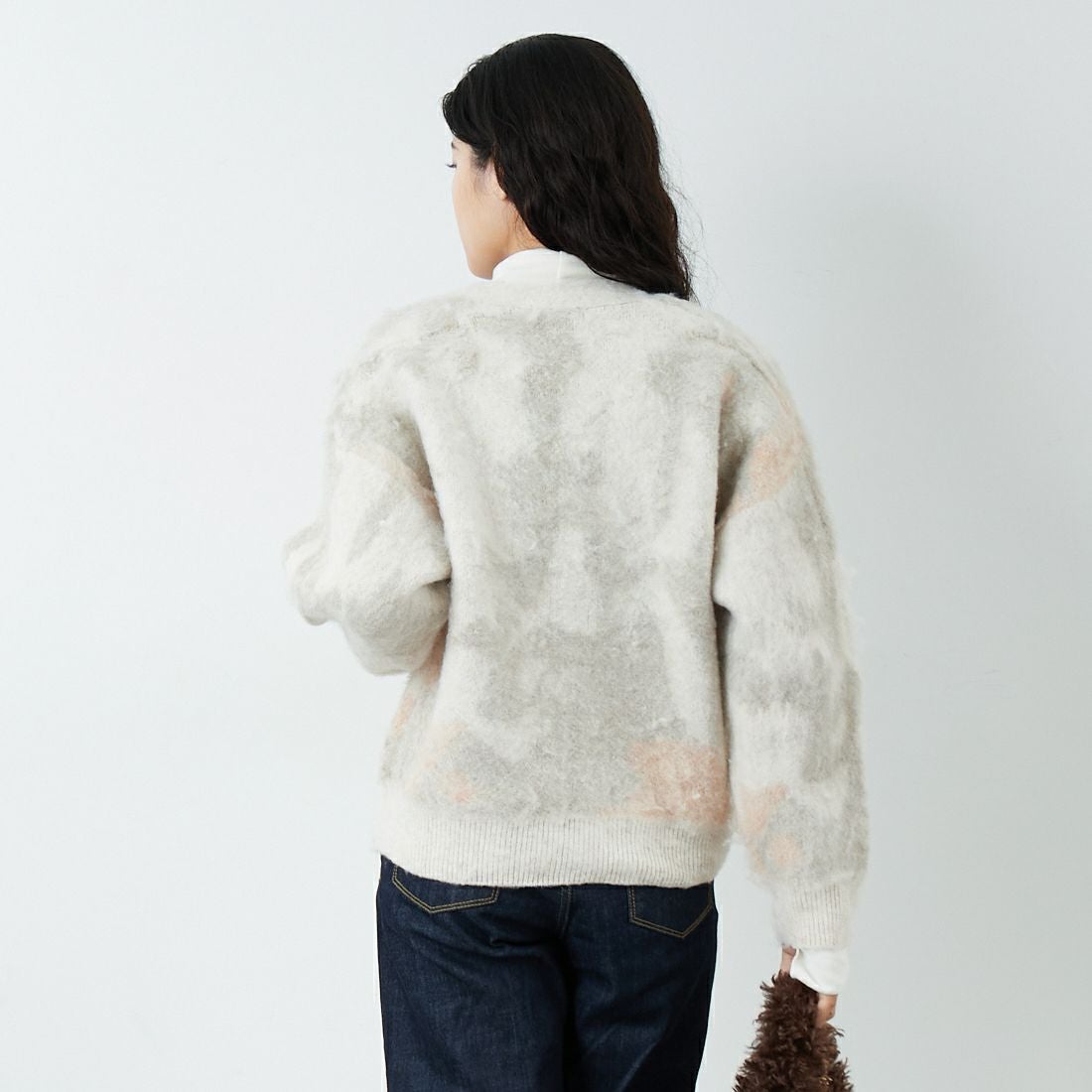 Jf Ready Made [ジェイエフレディメイド] にじみ柄Vネックカーディガン [3109236] 342 ﾋﾟﾝｸ &&モデル身長：162cm 着用サイズ：F&&