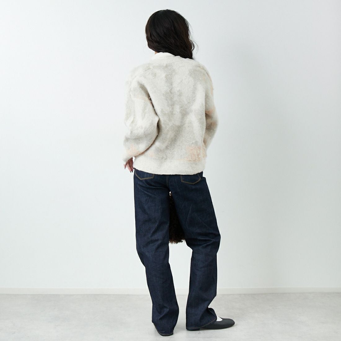 Jf Ready Made [ジェイエフレディメイド] にじみ柄Vネックカーディガン [3109236] 342 ﾋﾟﾝｸ &&モデル身長：162cm 着用サイズ：F&&