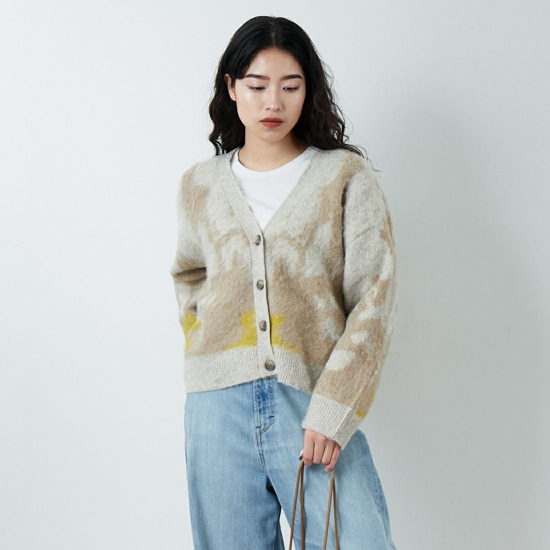 Jf Ready Made [ジェイエフレディメイド] にじみ柄Vネックカーディガン