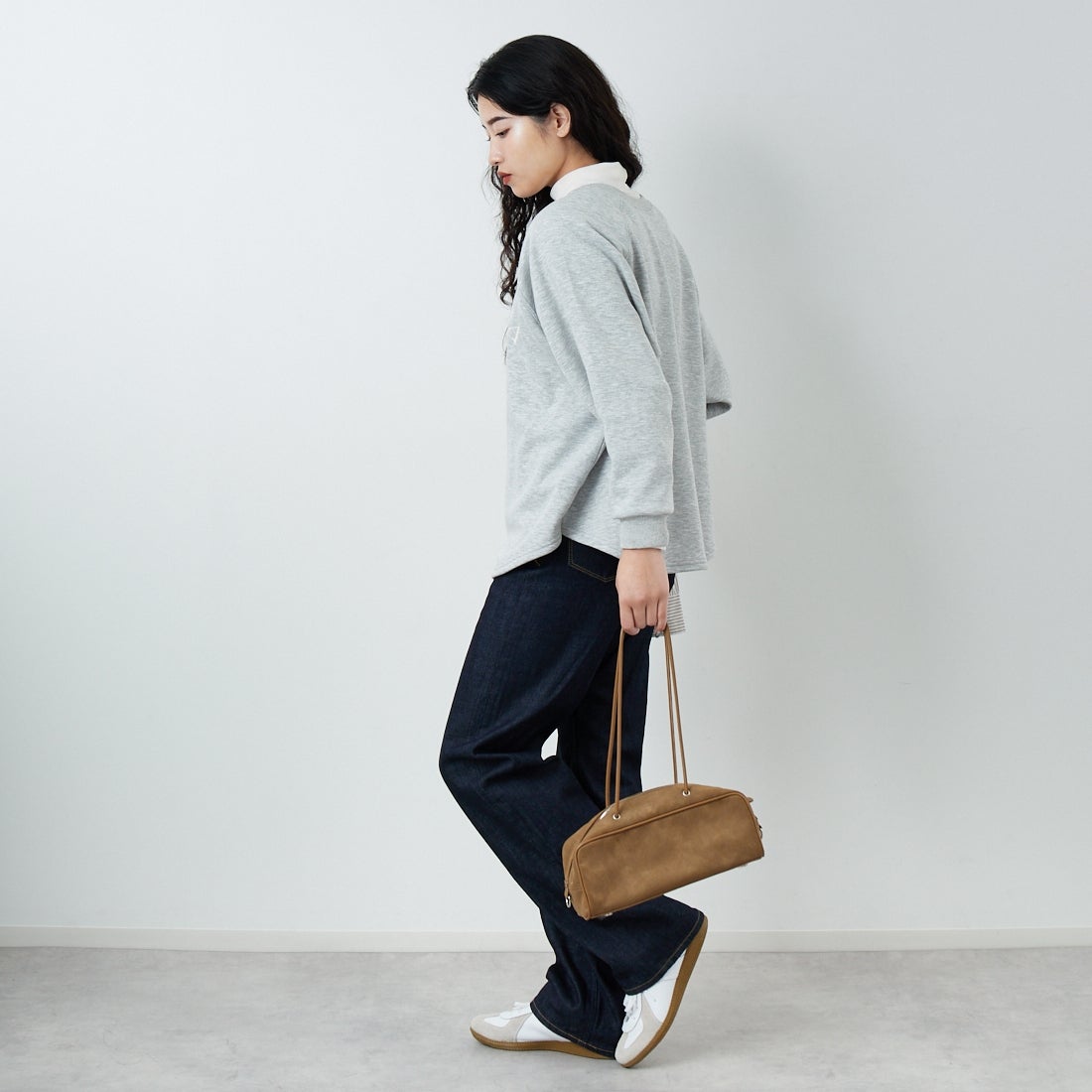 Jf Ready Made [ジェイエフレディメイド] 裏起毛プリントプルオーバー [3109151] 821 ﾓｸｸﾞﾚｰ &&モデル身長：162cm 着用サイズ：F&&