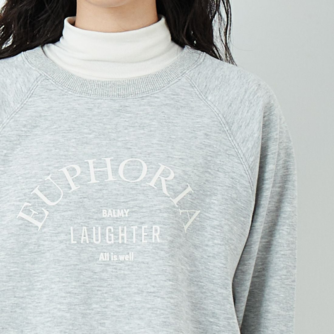 Jf Ready Made [ジェイエフレディメイド] 裏起毛プリントプルオーバー [3109151] 821 ﾓｸｸﾞﾚｰ &&モデル身長：162cm 着用サイズ：F&&