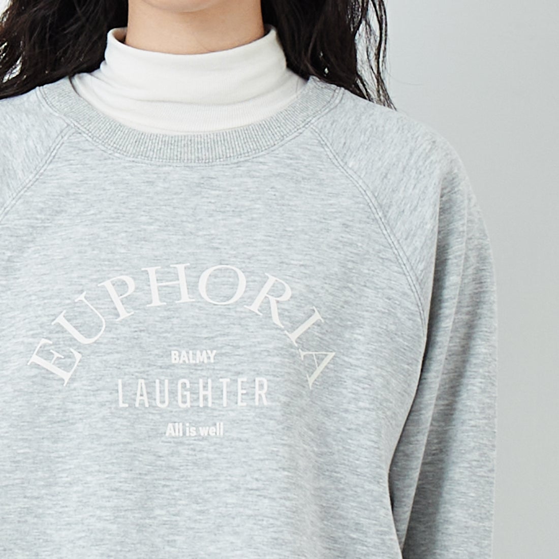 Jf Ready Made [ジェイエフレディメイド] 裏起毛プリントプルオーバー [3109151] 821 ﾓｸｸﾞﾚｰ &&モデル身長：162cm 着用サイズ：F&&