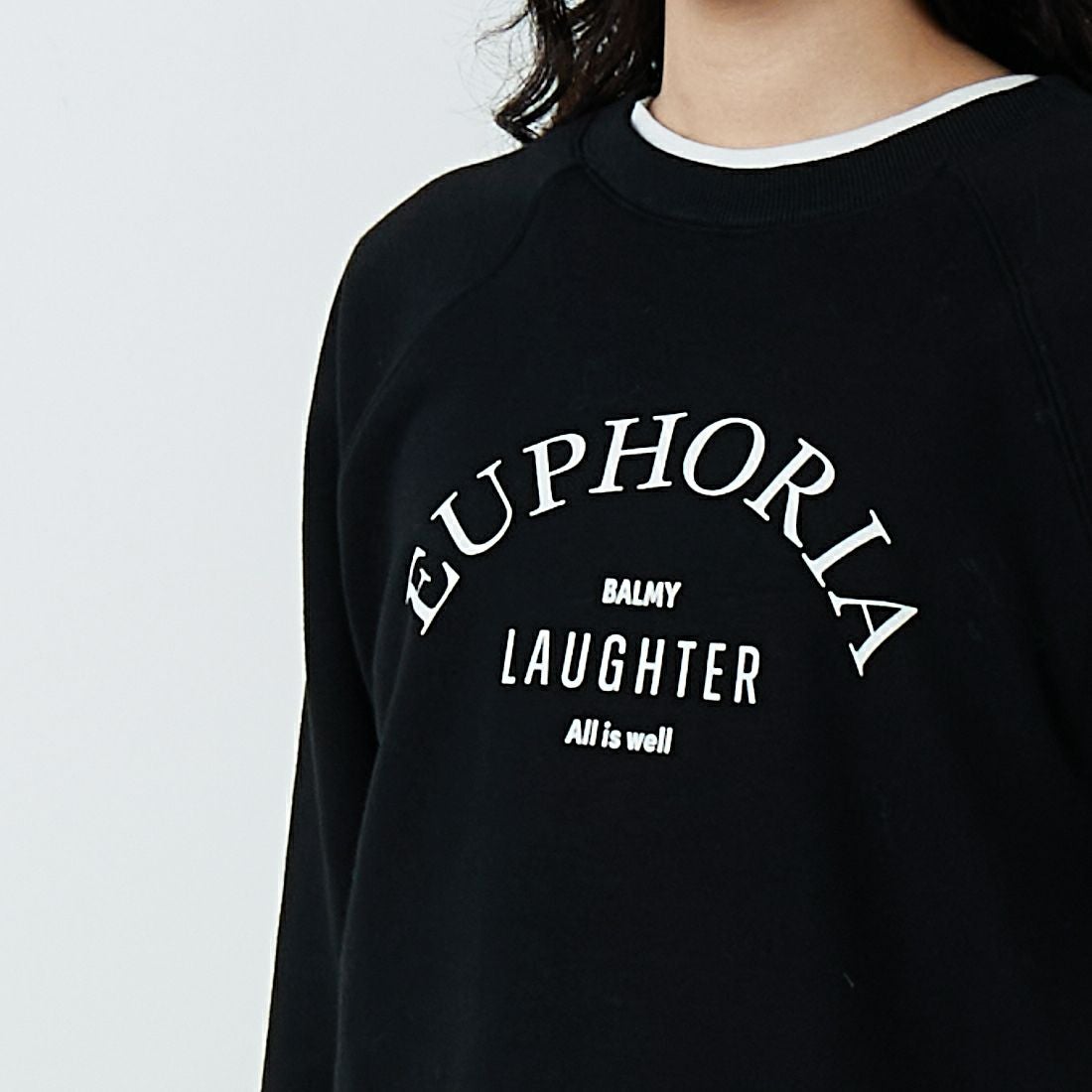 Jf Ready Made [ジェイエフレディメイド] 裏起毛プリントプルオーバー [3109151] 801 ﾌﾞﾗｯｸ &&モデル身長：162cm 着用サイズ：F&&