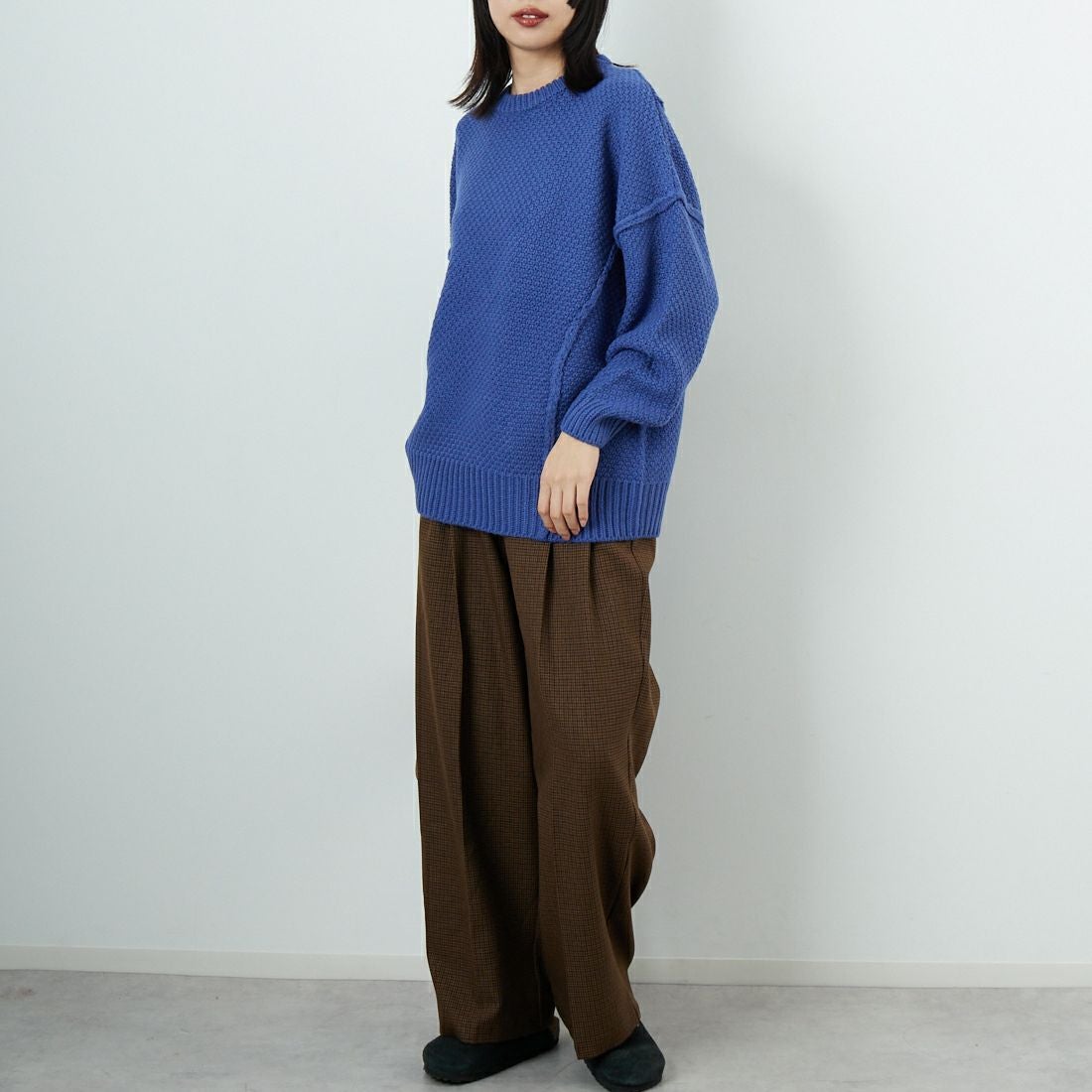 Jf Ready Made [ジェイエフレディメイド] 切替デザインクルーネックニット [3109206] 501 ﾌﾞﾙｰ &&モデル身長：162cm 着用サイズ：F&&