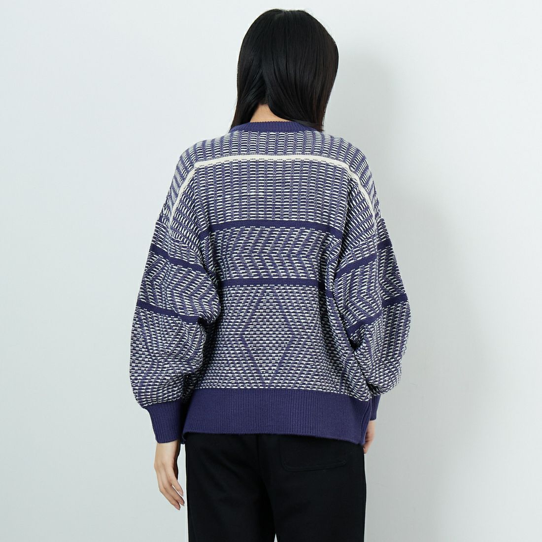 Jf Ready Made [ジェイエフレディメイド] ジャガードニットクルーネックプルオーバー [3109207] 569 ﾌﾞﾙｰ &&モデル身長：162cm 着用サイズ：F&&