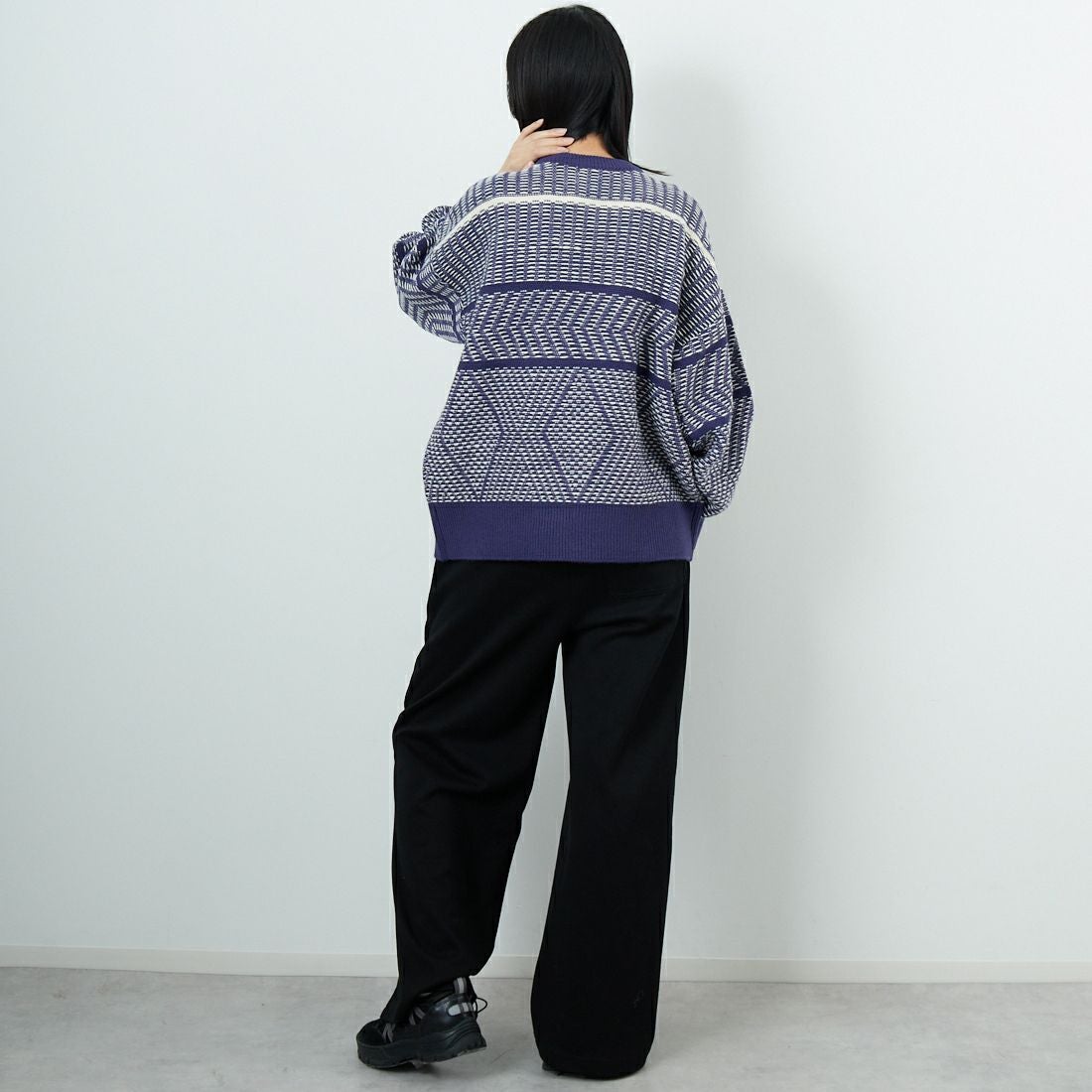 Jf Ready Made [ジェイエフレディメイド] ジャガードニットクルーネックプルオーバー [3109207] 569 ﾌﾞﾙｰ &&モデル身長：162cm 着用サイズ：F&&