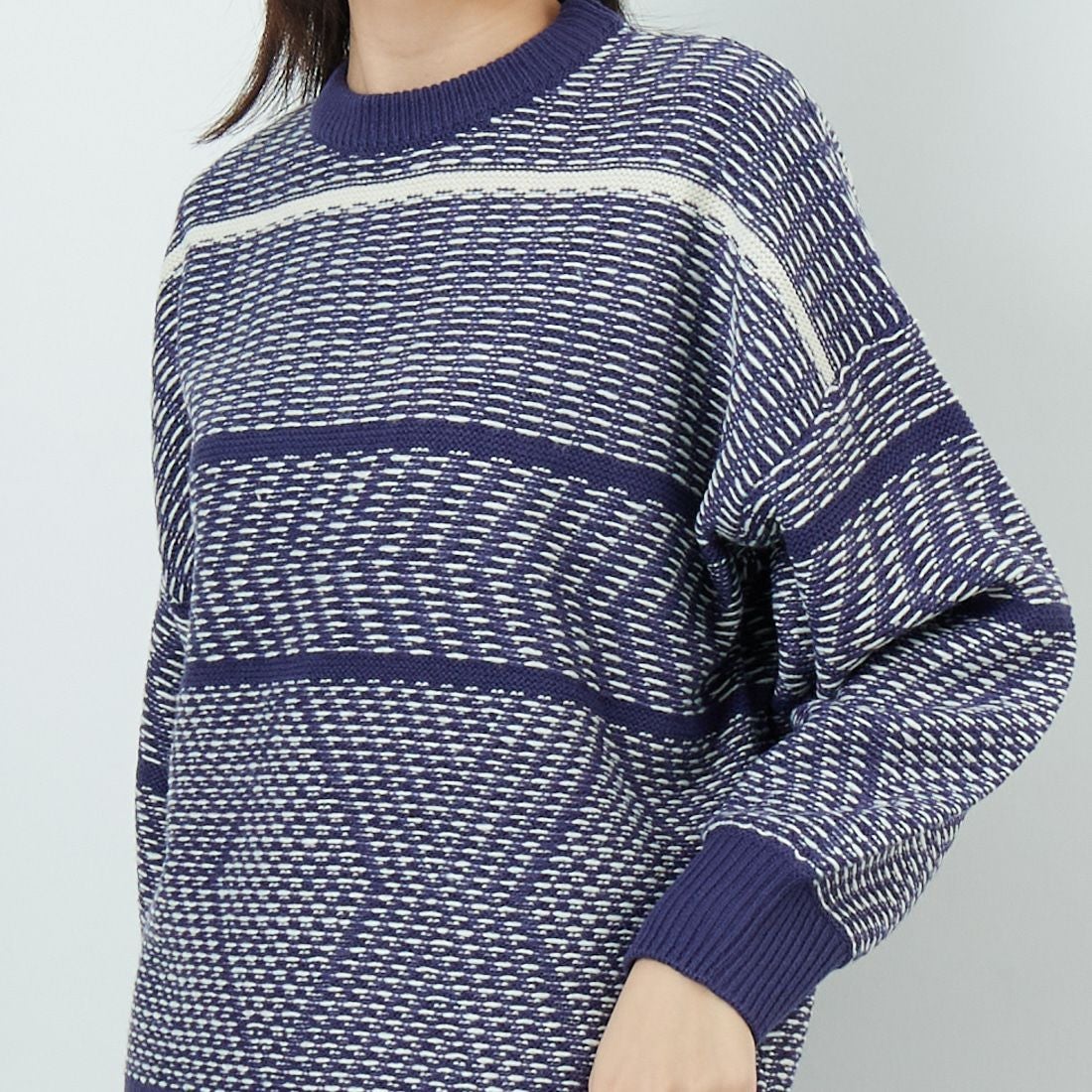 Jf Ready Made [ジェイエフレディメイド] ジャガードニットクルーネックプルオーバー [3109207] 569 ﾌﾞﾙｰ &&モデル身長：162cm 着用サイズ：F&&