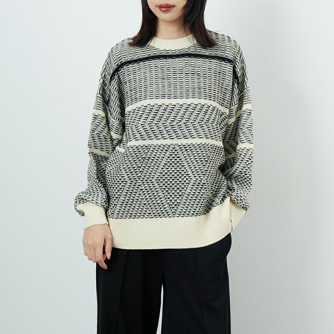 Jf Ready Made [ジェイエフレディメイド] ジャガードニットクルーネックプルオーバー [3109207] 180 ｷﾅﾘ &&モデル身長：162cm 着用サイズ：F&&