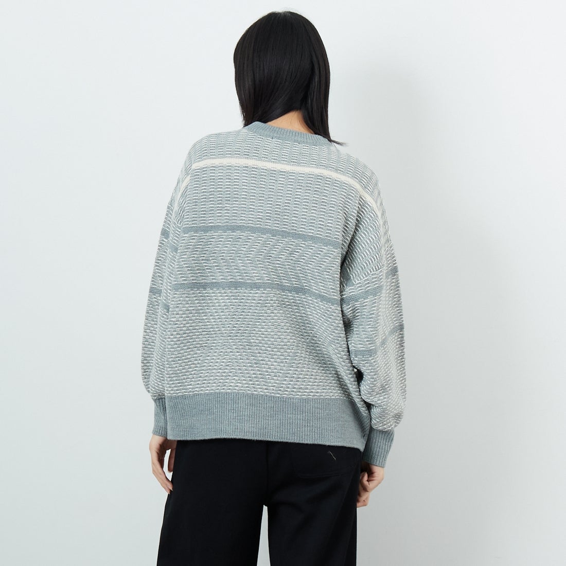 Jf Ready Made [ジェイエフレディメイド] ジャガードニットクルーネックプルオーバー [3109207] 859 ｸﾞﾚｰ &&モデル身長：162cm 着用サイズ：F&&