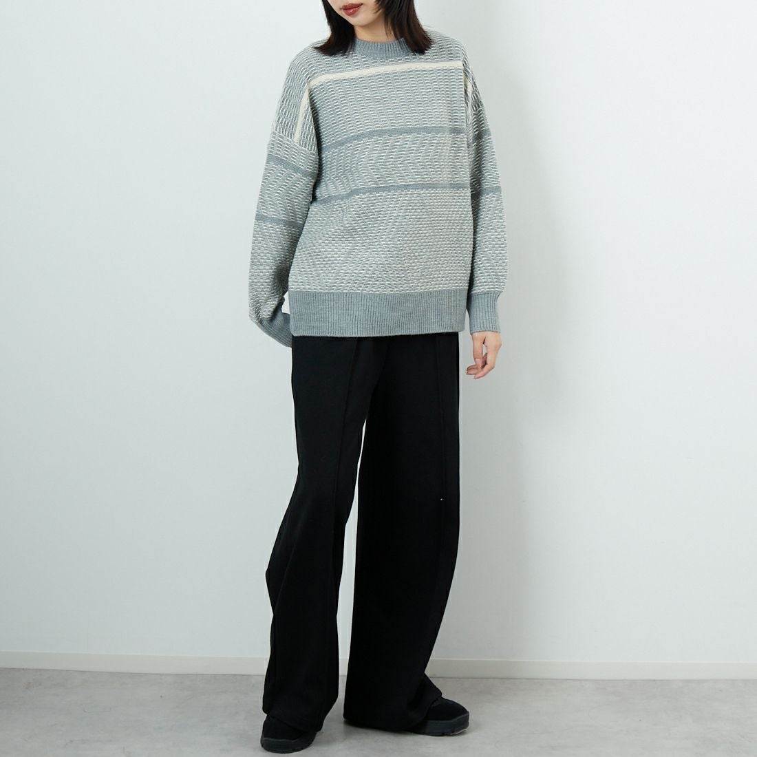 Jf Ready Made [ジェイエフレディメイド] ジャガードニットクルーネックプルオーバー [3109207] 859 ｸﾞﾚｰ &&モデル身長：162cm 着用サイズ：F&&