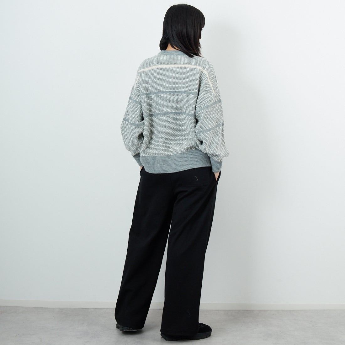 Jf Ready Made [ジェイエフレディメイド] ジャガードニットクルーネックプルオーバー [3109207] 859 ｸﾞﾚｰ &&モデル身長：162cm 着用サイズ：F&&